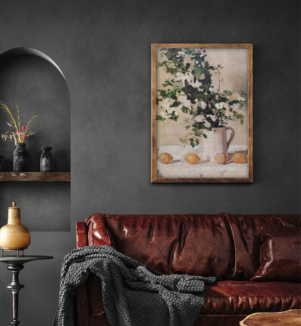 Transform your space with FLOWERS AND LEMONS VINTAGE PAINTINGS, showcasing vibrant nature by Albéric Coppieters.
