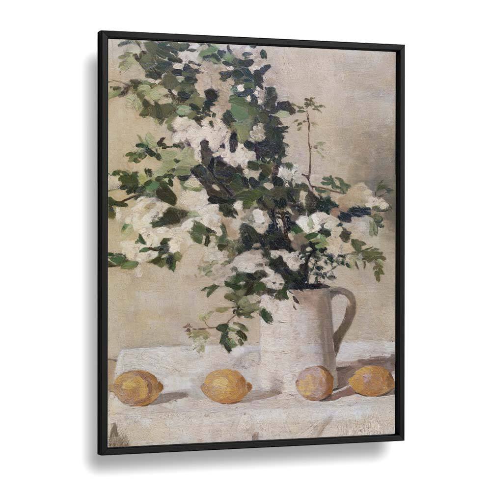 FLOWERS AND LEMONS VINTAGE PAINTINGS featuring a floral arrangement and lemons in an elegant black frame.