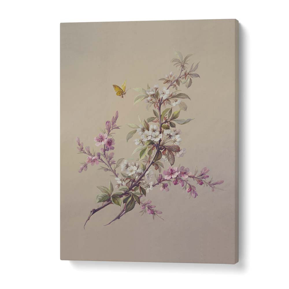 Delicate FLOWERS and butterflies in a botanical painting by Asian Monk, perfect for transforming your living space.
