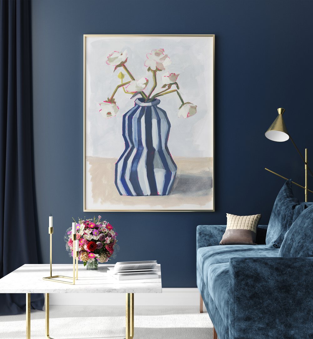 Elegant arrangement of flowers in a striped vase II, enhancing sophistication in modern home decor.