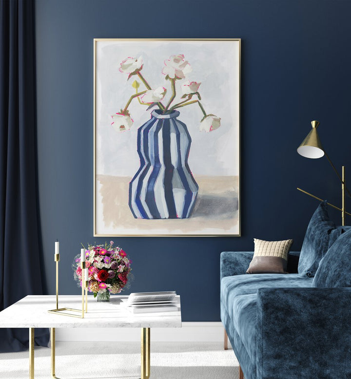 Elegant arrangement of flowers in a striped vase II, enhancing sophistication in modern home decor.