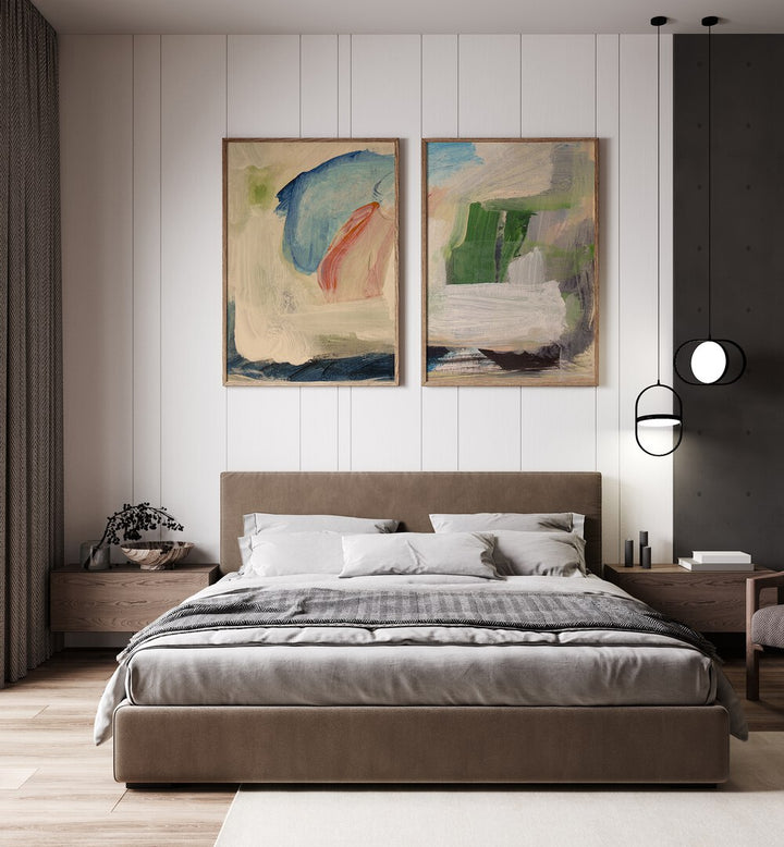 Enhance your space with the FLOWSTATE SET, SET OF 2 PAINTINGS, showcasing calming abstract art and fluid movement.
