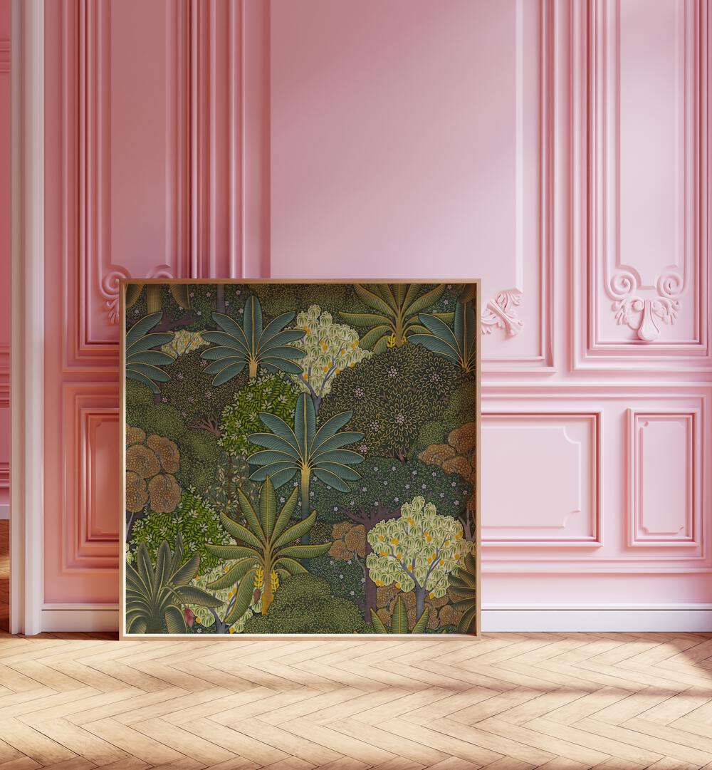 Vibrant Forest Pichwai - Indian Miniature, Floral Flower Paintings showcasing lush botanical artistry for your decor.