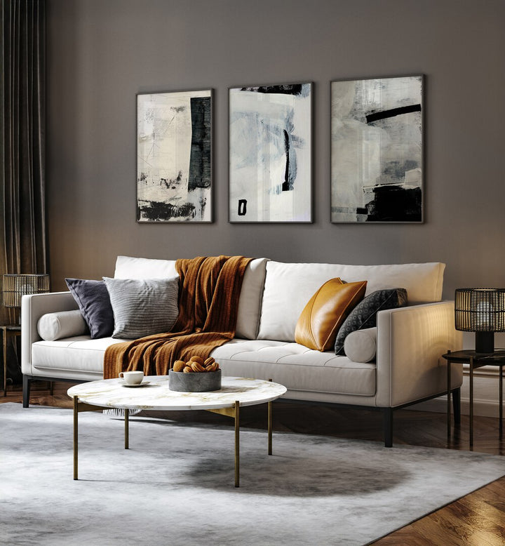 Enhance your space with the FOREVER ABSTRACT SET, SET OF 3 PAINTINGS, showcasing modern elegance and artistic flair.