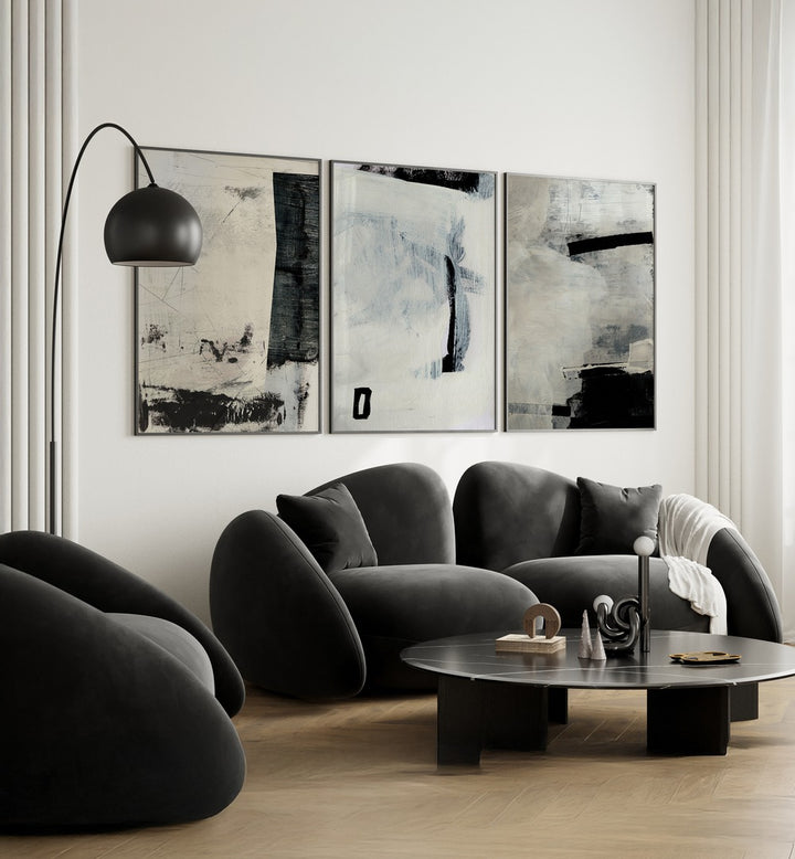 Transform your space with the FOREVER ABSTRACT SET, SET OF 3 PAINTINGS, featuring modern, sophisticated wall art.