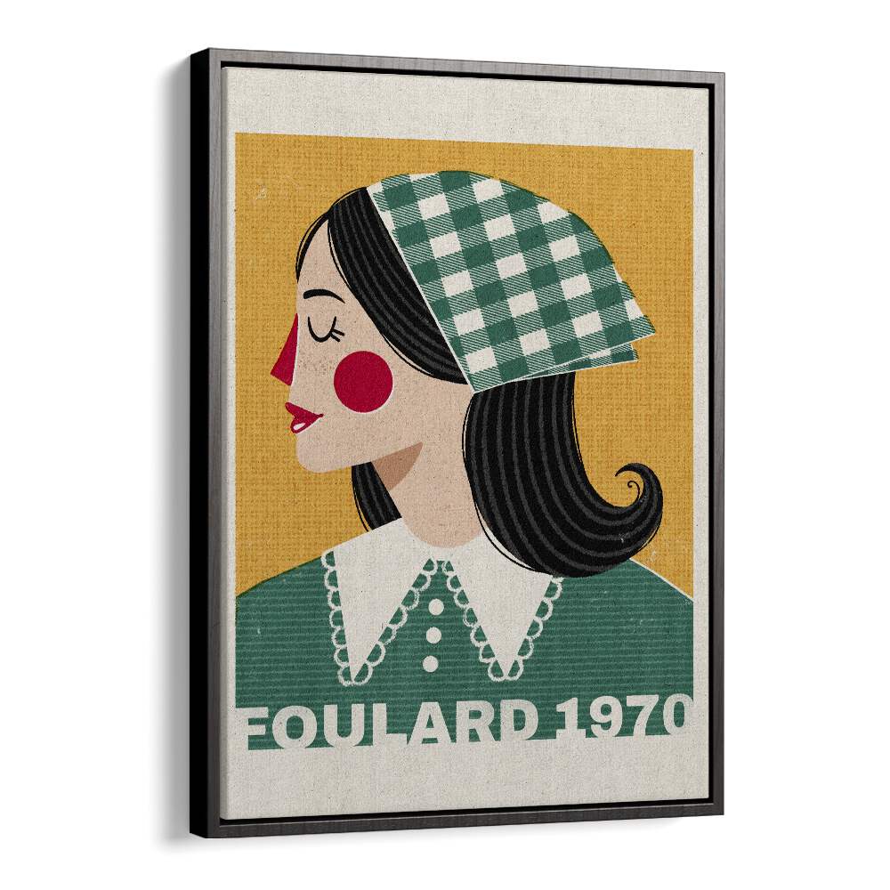 Foulard French fashion poster by Julia Leister showcasing elegant art in a stylish black floater frame.