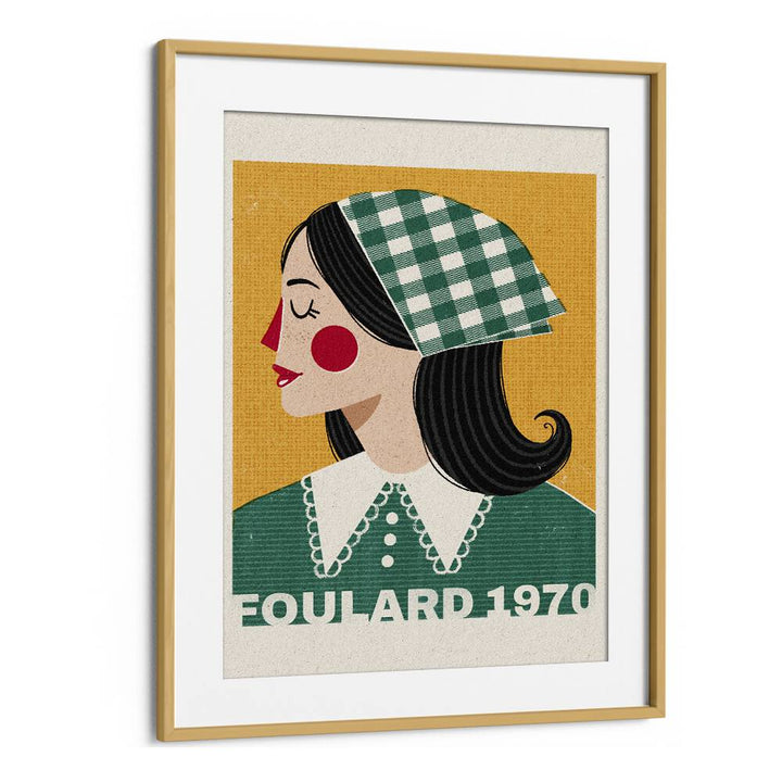 Foulard French Fashion Posters showcase elegance with Julia Leister's charming portrait in a stylish oak frame.