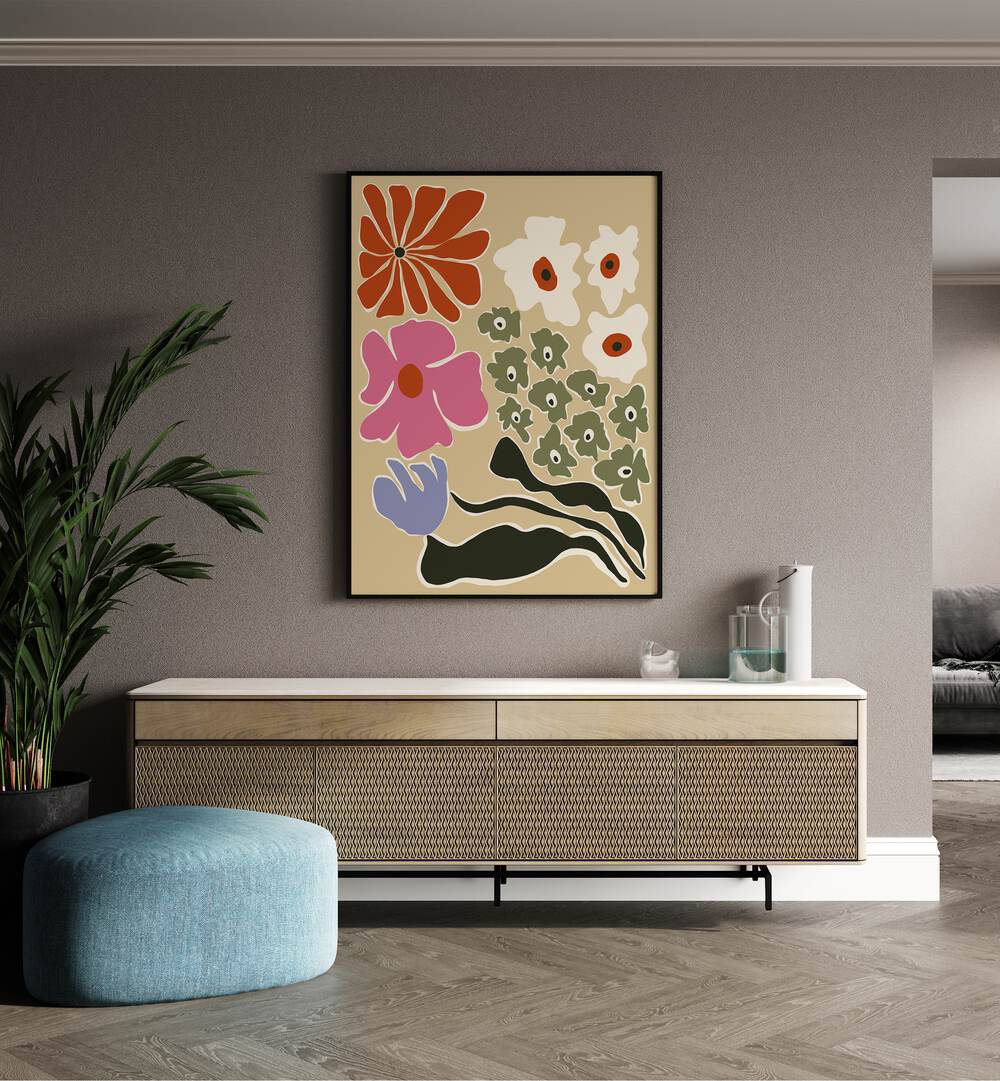 Fragile Botanic, Botanical Art Paintings Artwork in Black Plain Frame
placed on a Beige Colored Wall
placed above a Console Table
in the Drawing Room