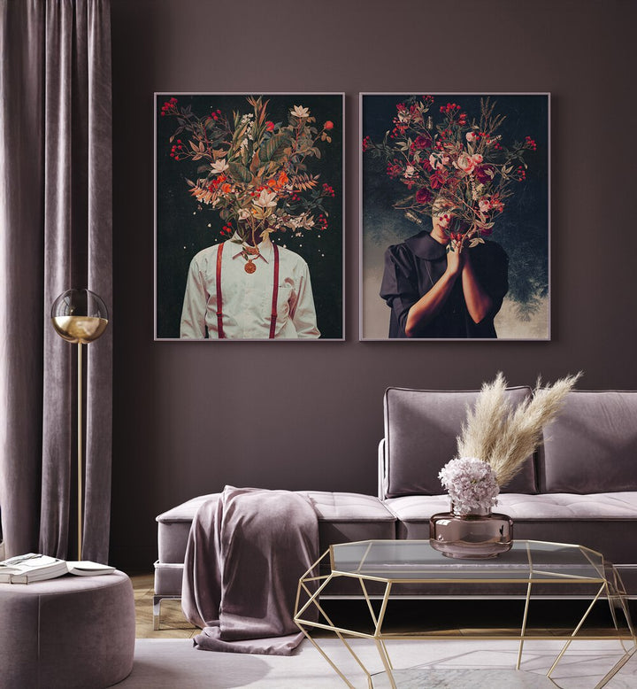 Enhance your space with the FRANK MOTH SET, SET OF 2 PAINTINGS, blending surrealism and botanical beauty.