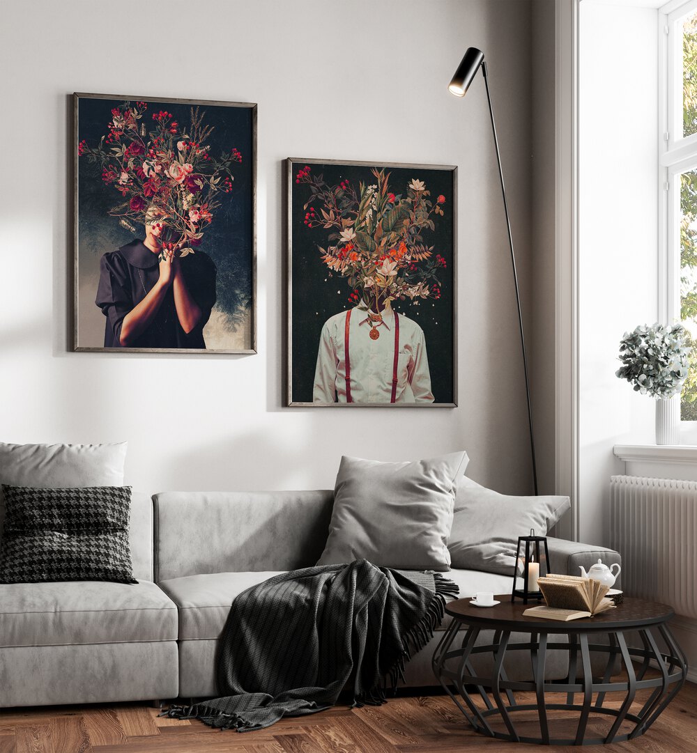 Stunning FRANK MOTH SET, SET OF 2 PAINTINGS, blending surrealism and botany to elevate your space beautifully.