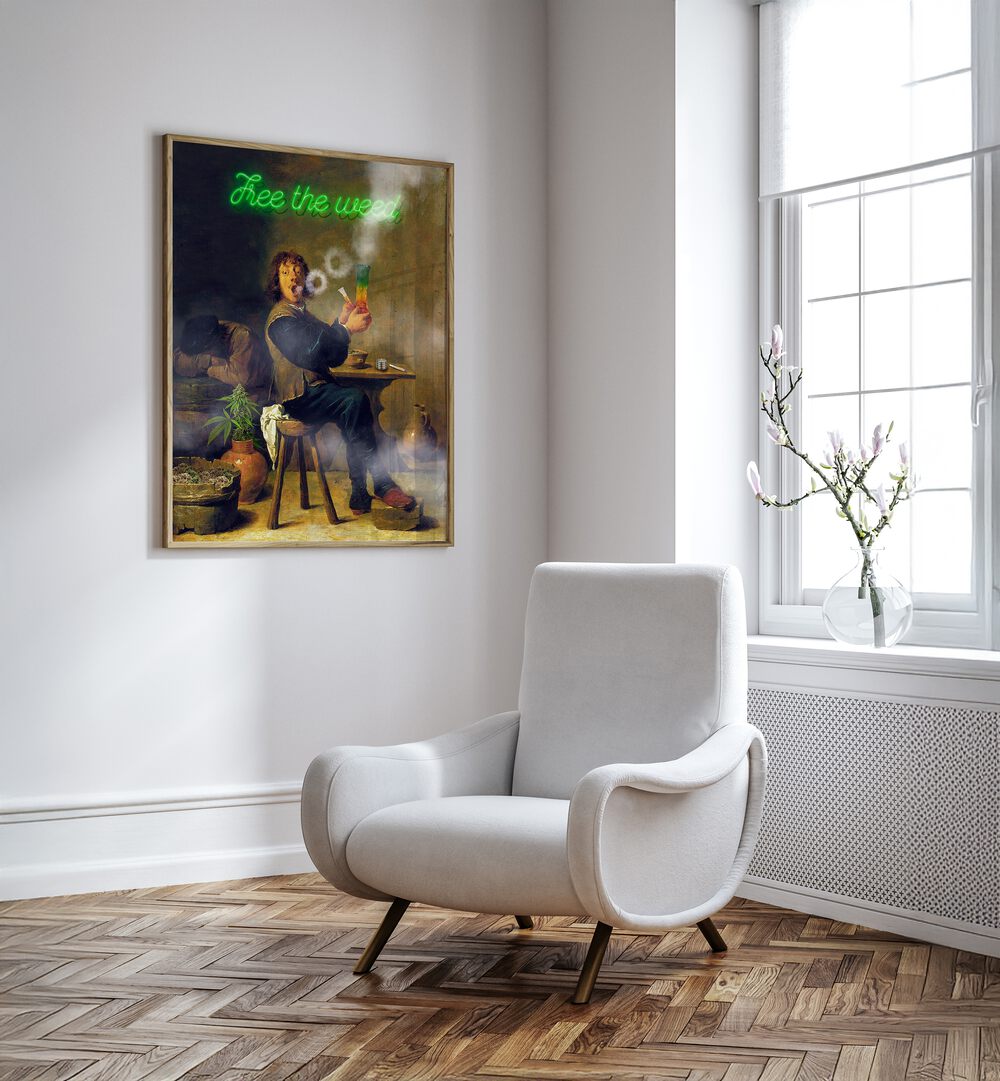Stylish interior featuring FREE THE WEED, ALTERED ART PRINTS by Dikhotomy, perfect for enhancing creative decor.