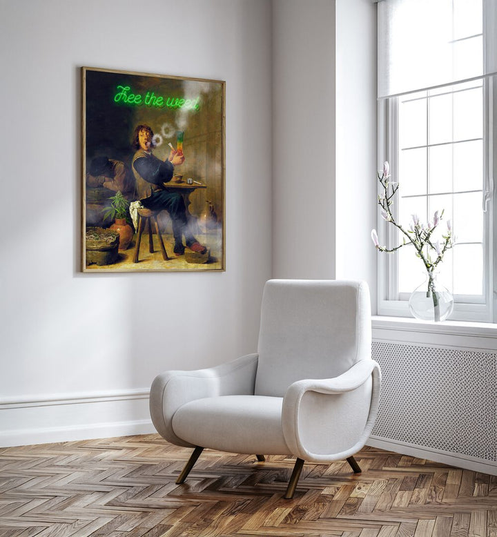 Stylish interior featuring FREE THE WEED, ALTERED ART PRINTS by Dikhotomy, perfect for enhancing creative decor.