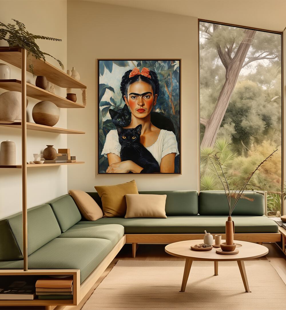 Frida and Cats, altered art prints by Dikhotomy, showcase a whimsical blend of artistry and feline charm.