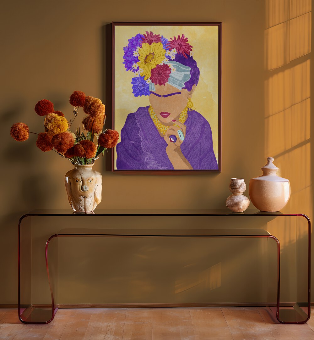 Frida and Flowers, fashion posters showcasing vibrant artwork by Raissa Oltmanns, perfect for elegant spaces.