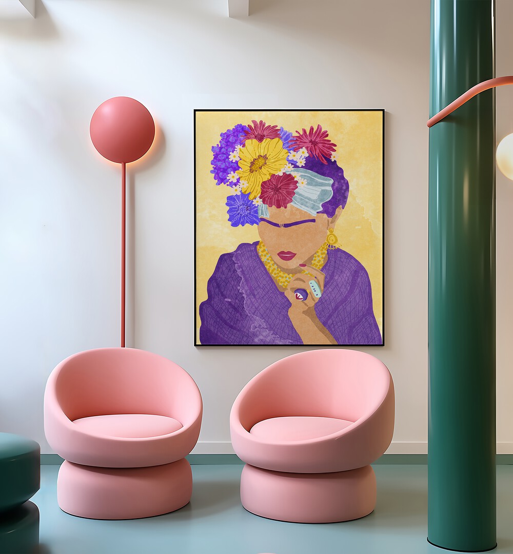 Vibrant FRIDA AND FLOWERS, FASHION POSTERS by Raissa Oltmanns enhance modern spaces with elegance and color.