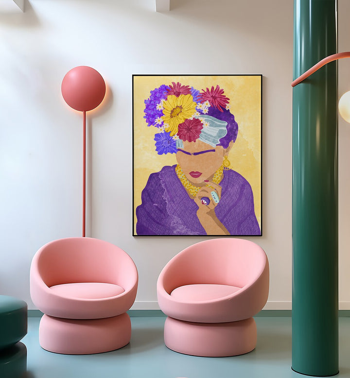 Vibrant FRIDA AND FLOWERS, FASHION POSTERS by Raissa Oltmanns enhance modern spaces with elegance and color.