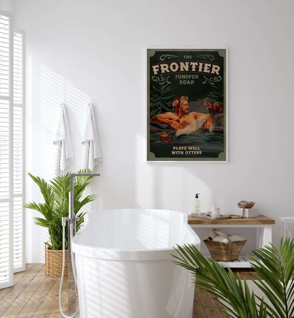 Transform your space with FRONTIER MAN WITH OTTERS, BAR wall art, celebrating nature's adventurous spirit.