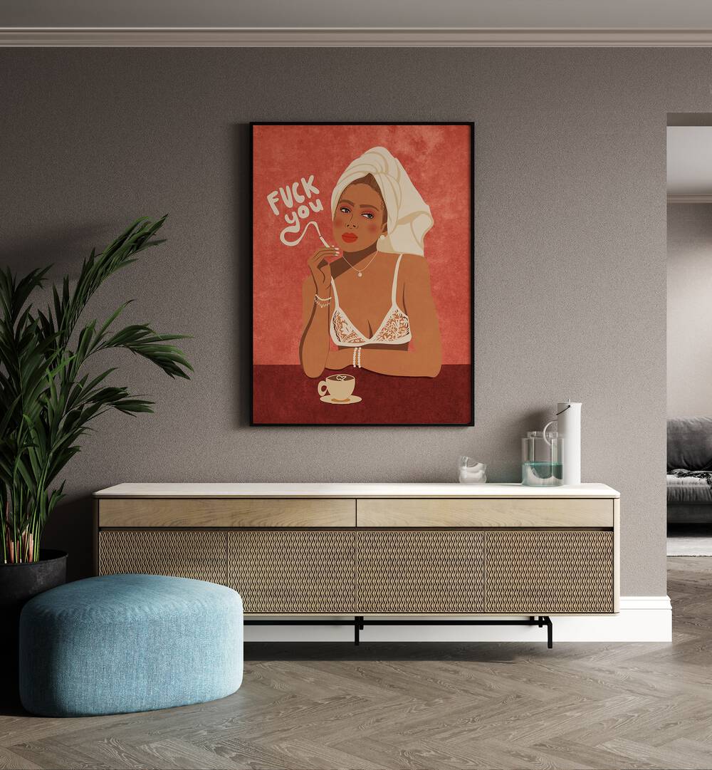 Bold pop art "FUCK YOU, FASHION POSTERS" by Raissa Oltmanns adds a vibrant touch to any space.