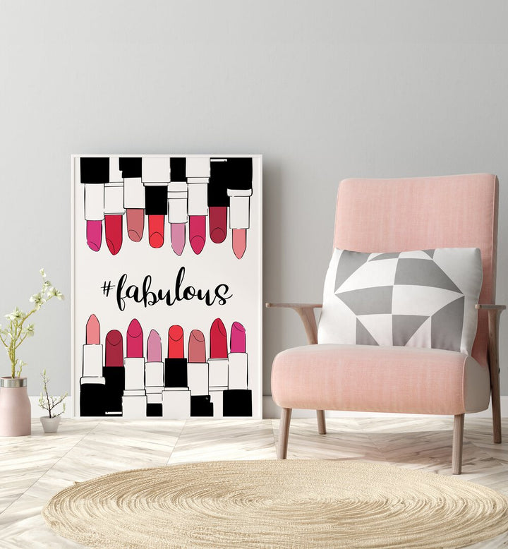 Stylish FABULOUS, FASHION POSTERS featuring chic lipstick illustrations elevate your space with elegance by Martina.