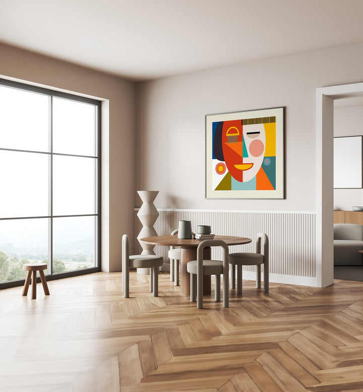 Stylish living room featuring FACE STRIPES MINIMAL KOPIE, ABSTRACT PAINTINGS by Ana Rut Bre for modern elegance.