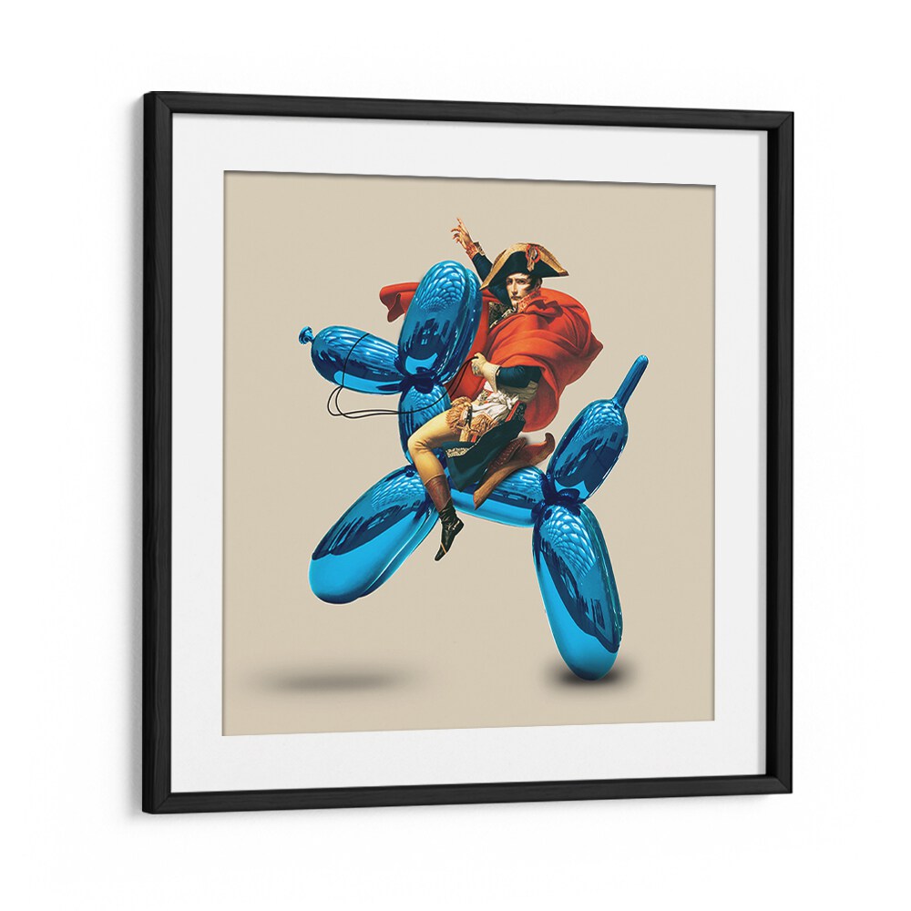 FAKE CONQUEROR, ALTERED ART PRINTS in a sleek black frame, adding a creative touch to any modern space.