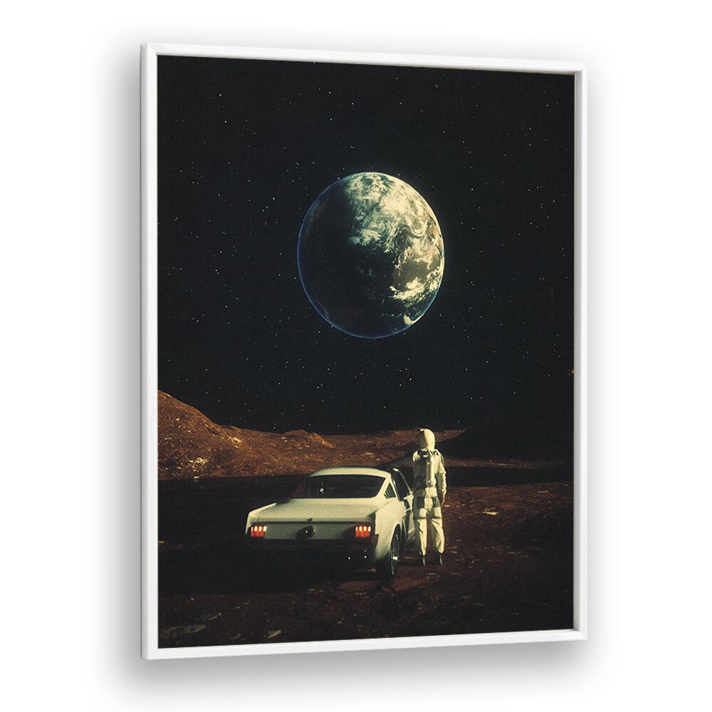 Explore the cosmos with FAR FROM HOME, SURREAL ART PRINTS by Taudalpoi, featuring a stunning lunar landscape.