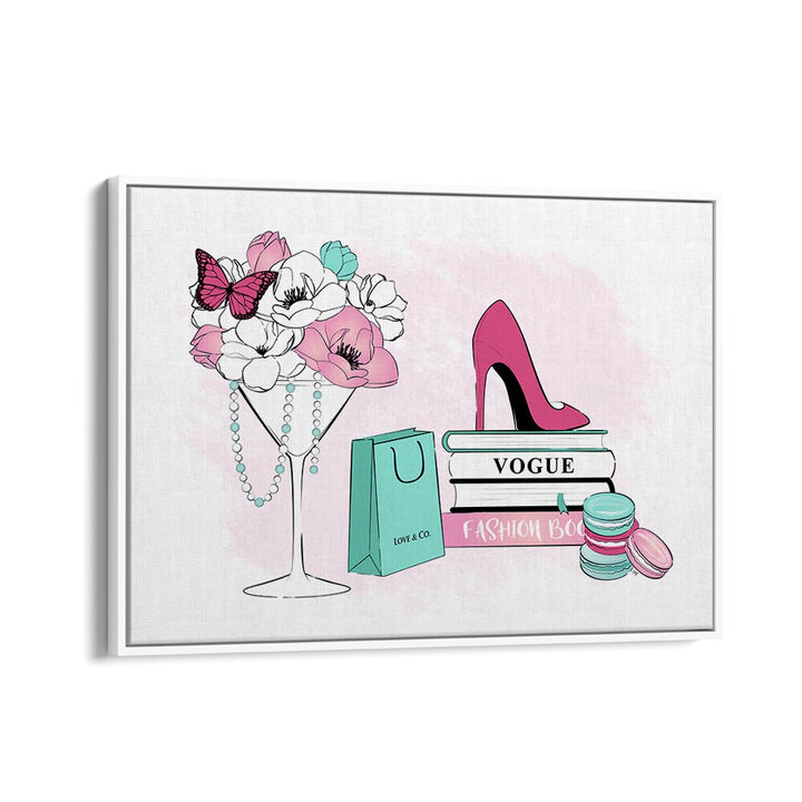 Stylish FASHION SCENE , FASHION POSTERS featuring elegant heels, flowers, and fashion books to elevate your space.