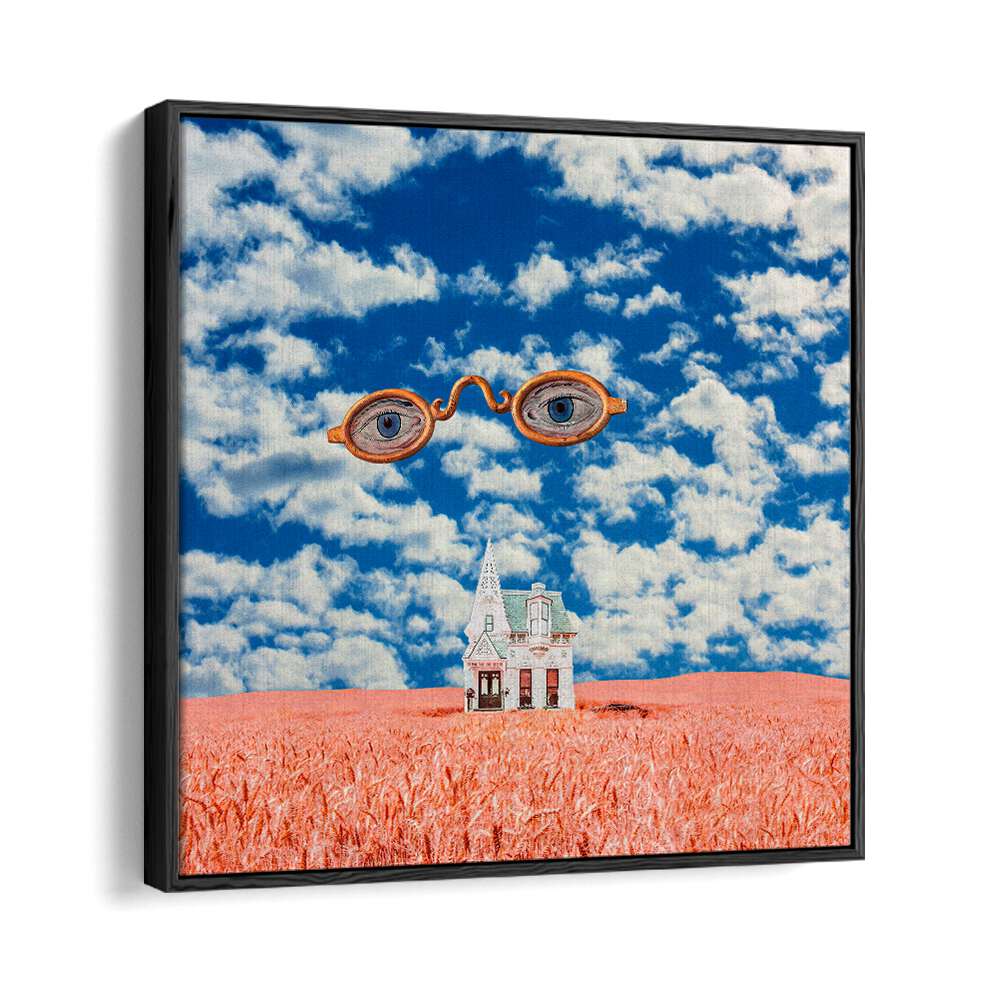 FLOATING GLASSES, SURREAL ART PRINTS by Cosmo Zach, showcasing a dreamlike landscape with whimsical glasses and clouds.