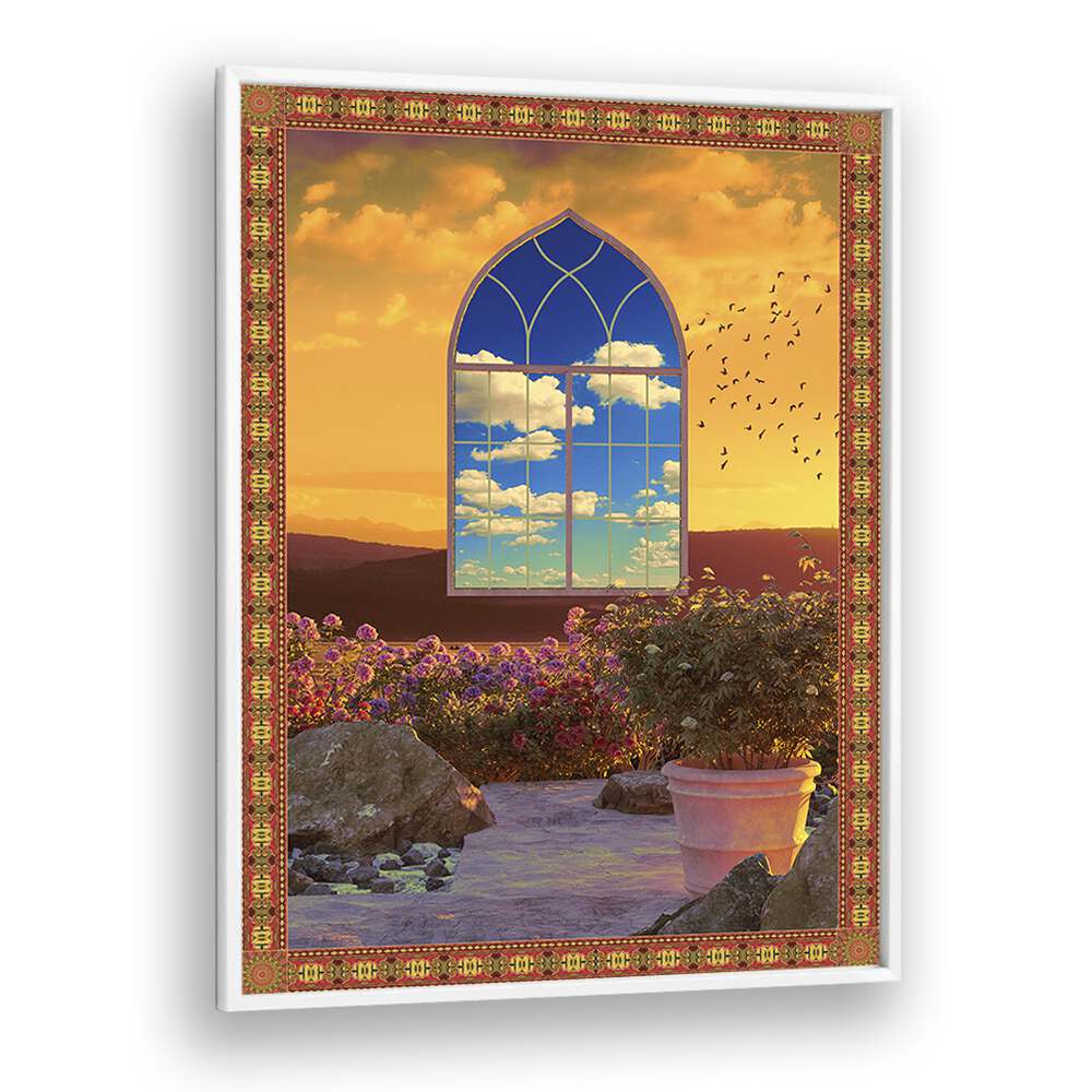 Experience the dreamlike beauty of FLOATING WINDOW, SURREAL ART PRINTS by Cosmo Zach, a captivating portal to imagination.