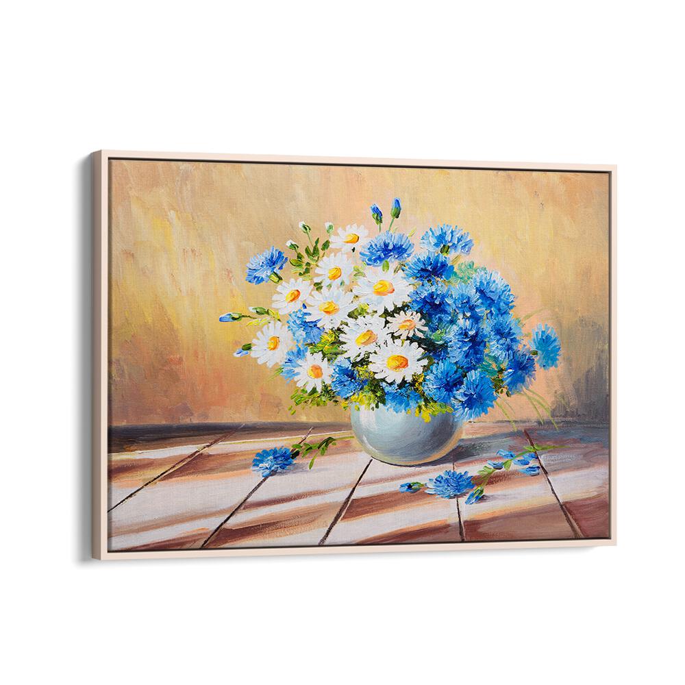 Bright blue and white flowers in a vase embody the charm of FLORALS IN CLAY, VINTAGE EUROPEAN PAINTINGS.