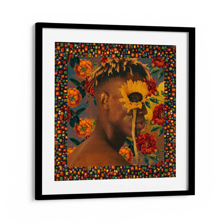 Stunning FLOWER BOY II, SURREAL ART PRINTS by Cosmo Zach, featuring vibrant florals and striking colors in an exquisite frame.