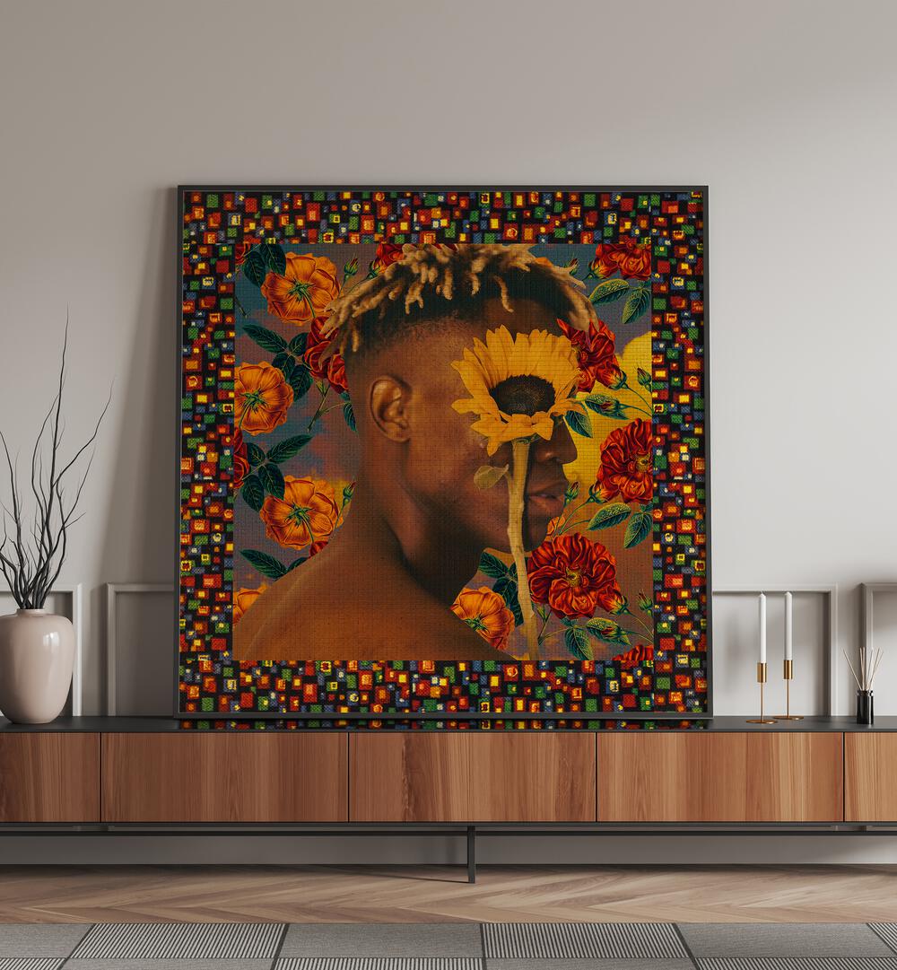 Captivating FLOWER BOY II, SURREAL ART PRINTS by Cosmo Zach, blending vibrant florals with surrealism in stunning detail.