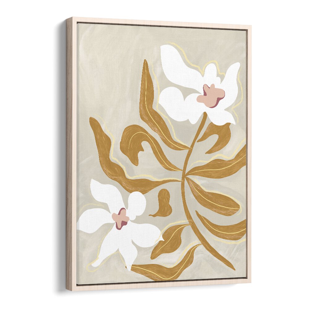 Elegant FLOWER FLOWER, FLORAL FLOWER PAINTINGS by Arty Guava in a beautiful oak wood floater frame for stunning decor.