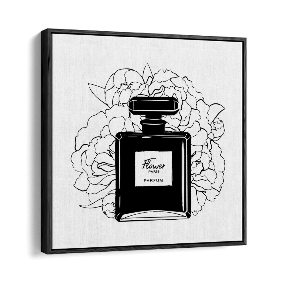 Elegant FLOWER PERFUME fashion poster by Martina, showcasing sophistication and allure in black floater frame.