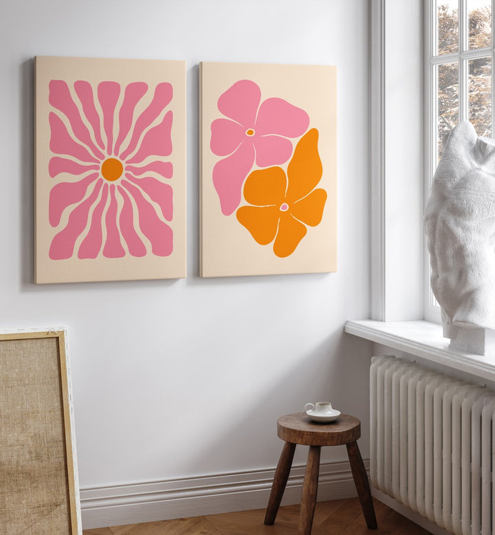 Brighten your home with PASTEL FLOWER PATTERNS, SET OF 2 PAINTINGS featuring vibrant floral designs.
