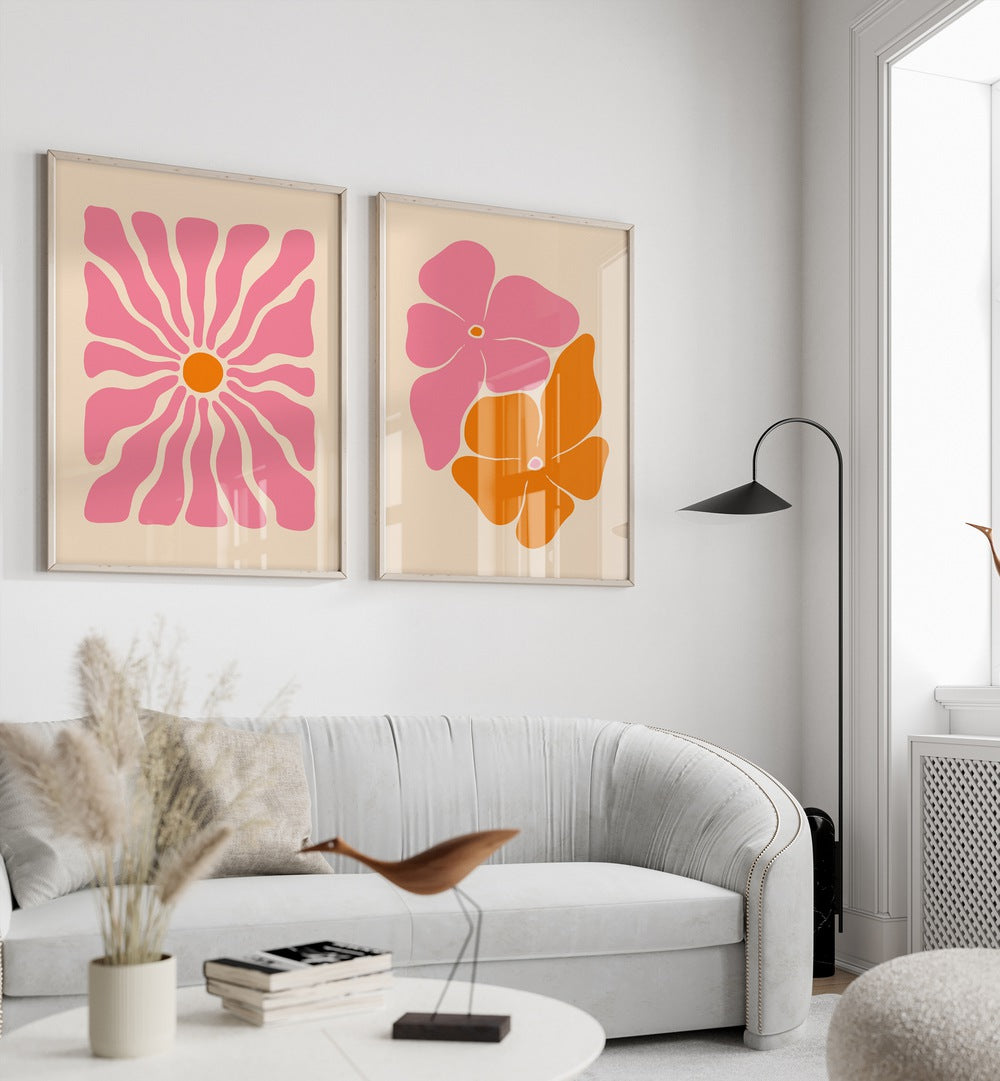 Brighten your space with PASTEL FLOWER PATTERNS, SET OF 2 PAINTINGS, showcasing vibrant floral designs for a refreshing look.