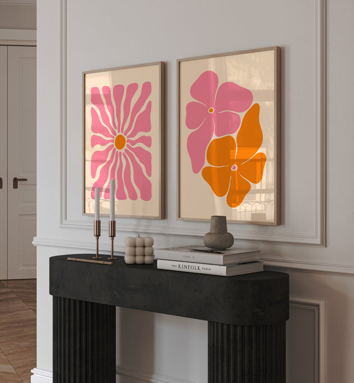 Freshen your decor with PASTEL FLOWER PATTERNS, SET OF 2 PAINTINGS, showcasing vibrant floral designs.