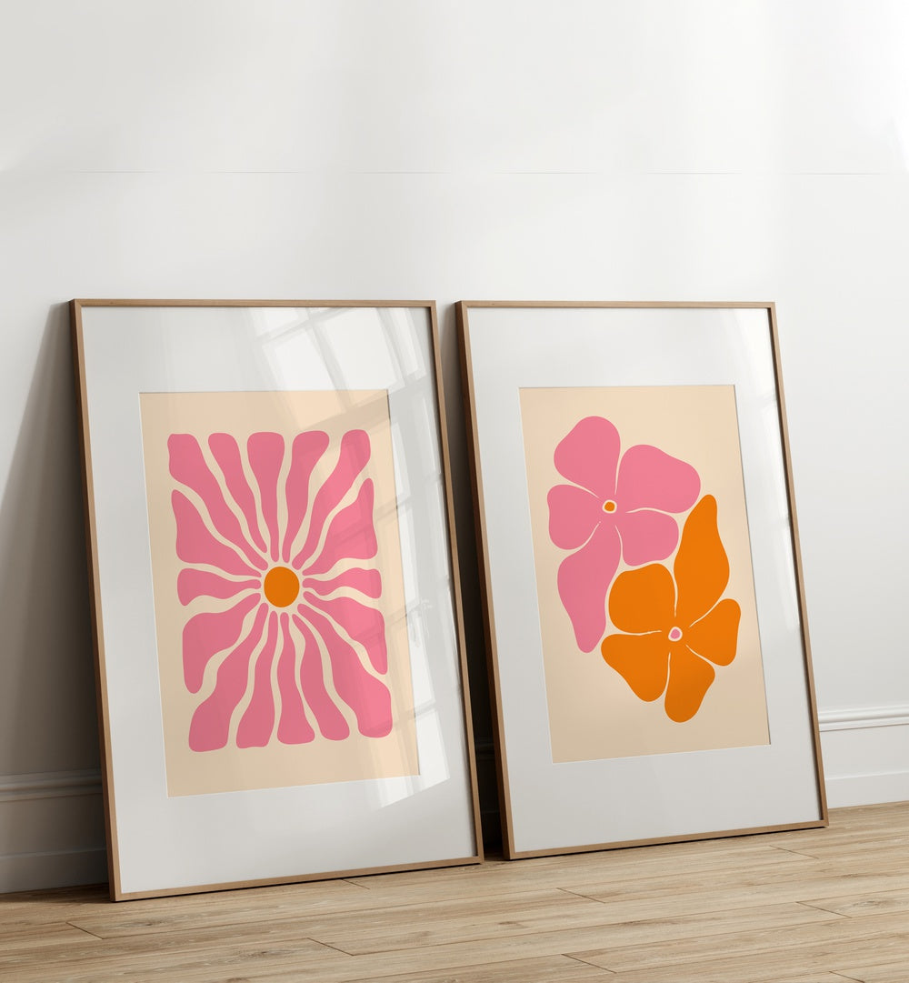 Brighten your space with PASTEL FLOWER PATTERNS, SET OF 2 PAINTINGS, featuring vibrant floral designs for any room.
