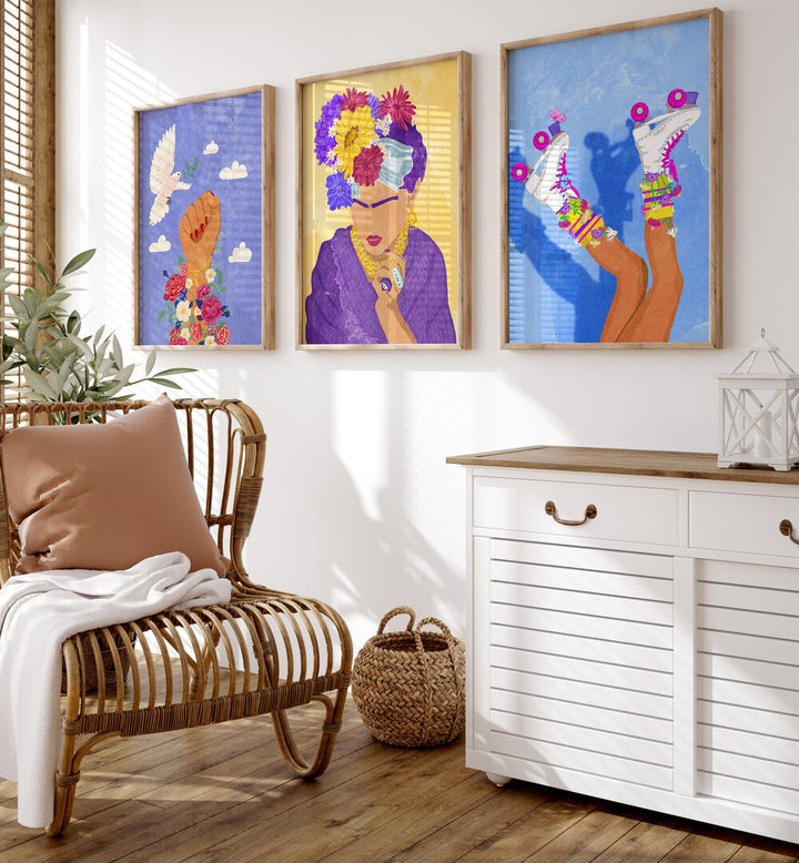 Brighten your space with FLOWERS ON A GOOD DAY, SET OF 3 PAINTINGS, celebrating creativity and empowerment.
