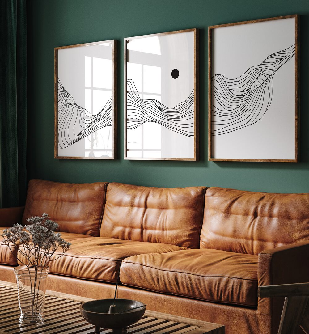 Enhance your space with the FLUIDIC DUNES SET, SET OF 3 PAINTINGS from Asian Monk, featuring elegant minimalist designs.