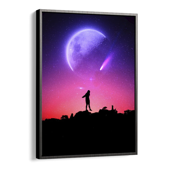 Stunning FLUORESCE, SURREAL ART PRINTS by Ritvik Takkar, featuring a dreamy cosmic landscape and silhouette.