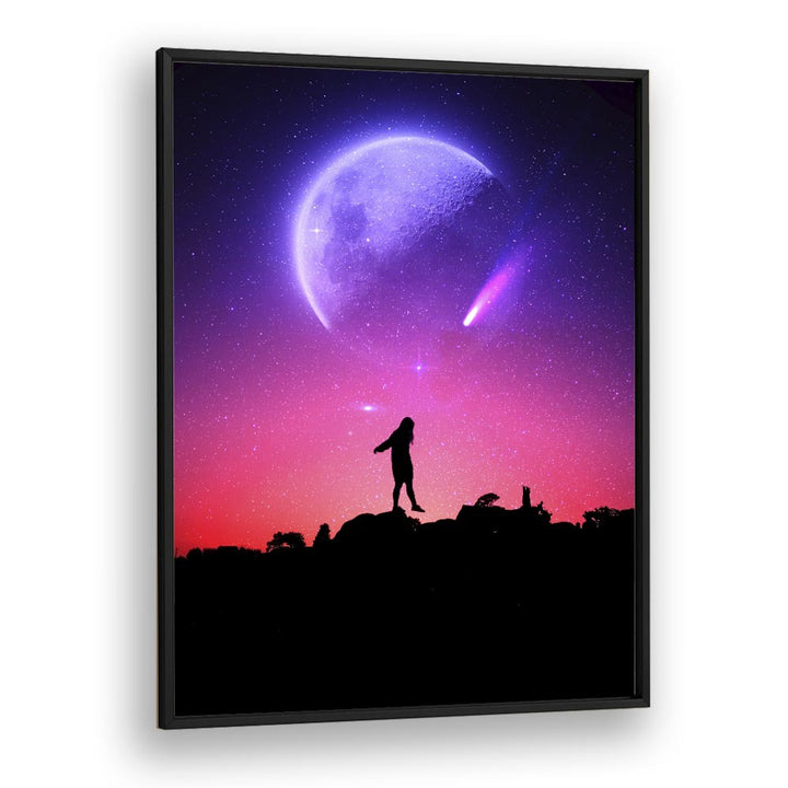 FLUORESCE, SURREAL ART PRINTS by Ritvik Takkar, featuring a cosmic scene with a silhouetted figure and vibrant colors.