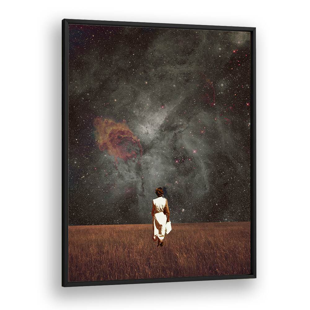Explore the enchanting "FOLLOW ME, SURREAL ART PRINTS" by Frank Moth, featuring a dreamlike cosmic landscape.