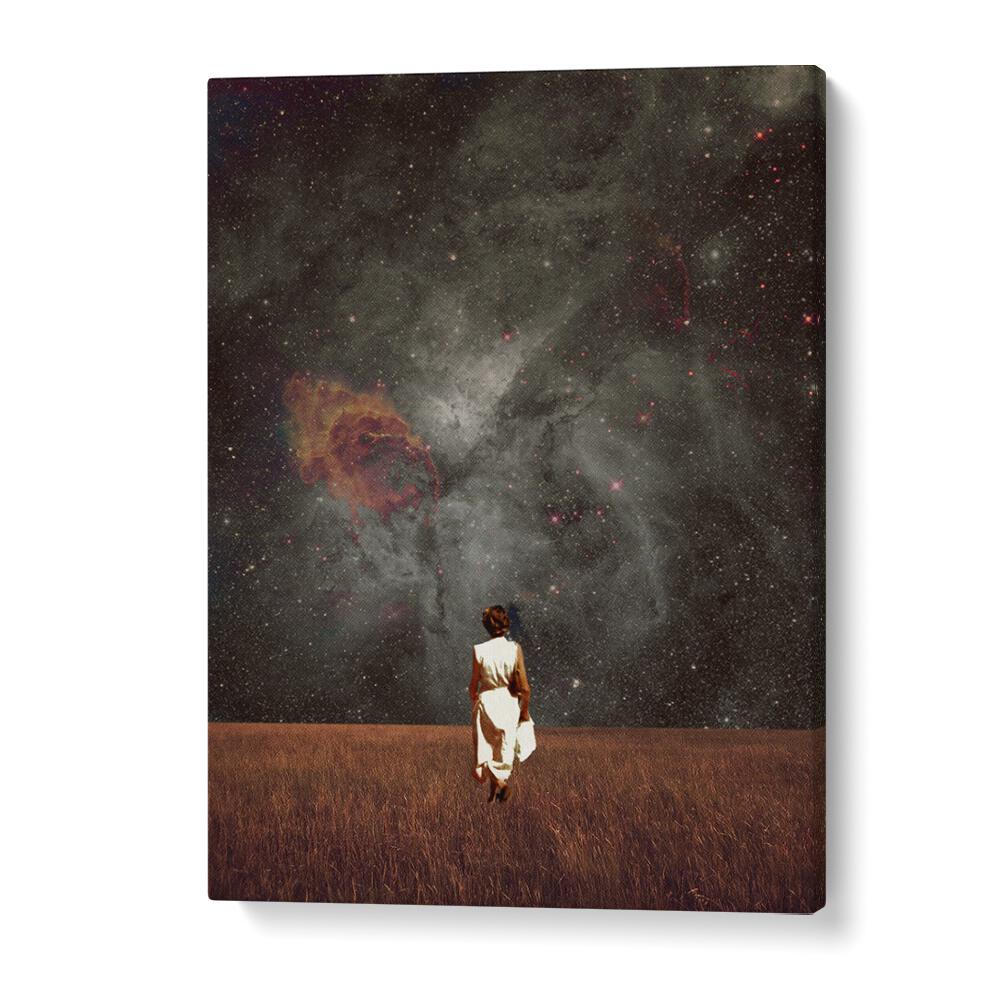 Stunning FOLLOW ME, SURREAL ART PRINTS by Frank Moth, showcasing dreamlike imagery in a cosmic landscape.