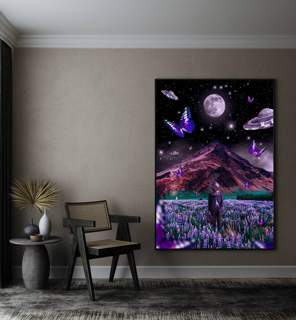 Explore the dreamlike "FOREIGN SOIL, SURREAL ART PRINTS" by Ritvik Takkar, blending nature and imagination beautifully.