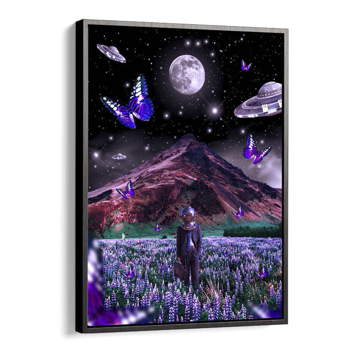 Explore the captivating FOREIGN SOIL, SURREAL ART PRINTS by Ritvik Takkar, featuring a dreamlike landscape with butterflies.
