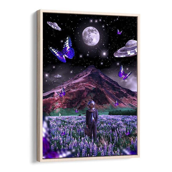 Explore the enchanting "FOREIGN SOIL, SURREAL ART PRINTS" by Ritvik Takkar, featuring a cosmic dreamscape.