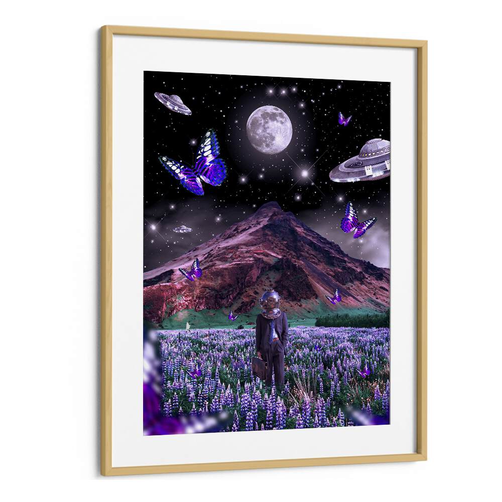 Captivating FOREIGN SOIL, SURREAL ART PRINTS by Ritvik Takkar, featuring a dreamy landscape and cosmic elements.