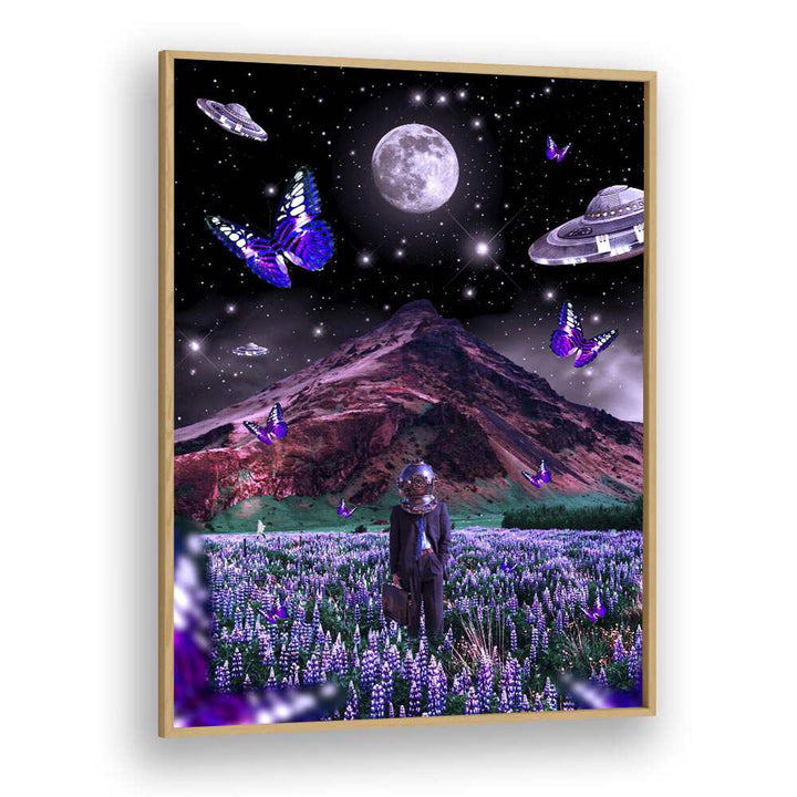 Surreal art print "FOREIGN SOIL" by Ritvik Takkar features vibrant colors and imaginative landscapes.