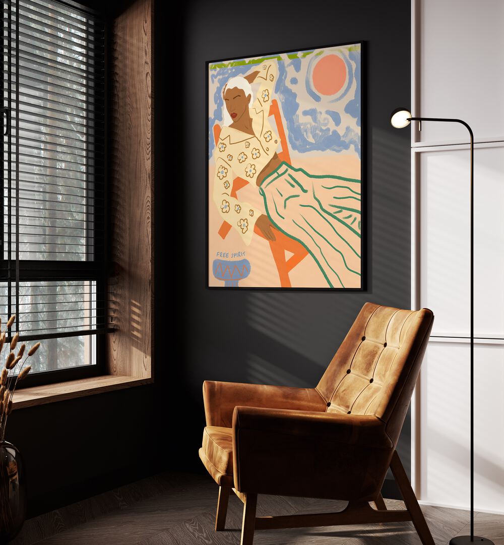 Vibrant "Free Spirit" portraits by Uma Gokhale, showcasing artistic woman illustrations for your home decor.